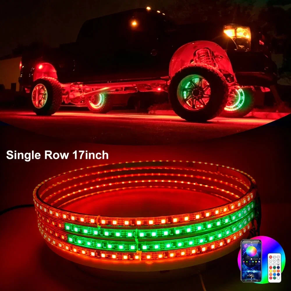 GlowMo Chasing RGB Wheel Halo Kit — App + Remote, IP67, Set of 4 (15.5")