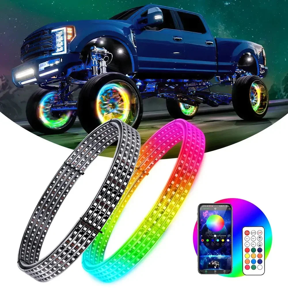 GlowMo Chasing RGB Wheel Halo Kit — App + Remote, IP67, Set of 4 (15.5")