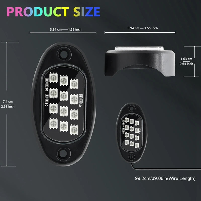 GlowMo 8-Pod Rock Light Underglow Kit � App + Music Sync, Smart Brake, IP68 Waterproof