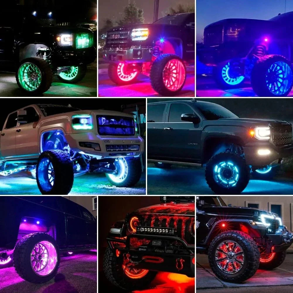 GlowMo Chasing RGB Wheel Halo Kit — App + Remote, IP67, Set of 4 (15.5")