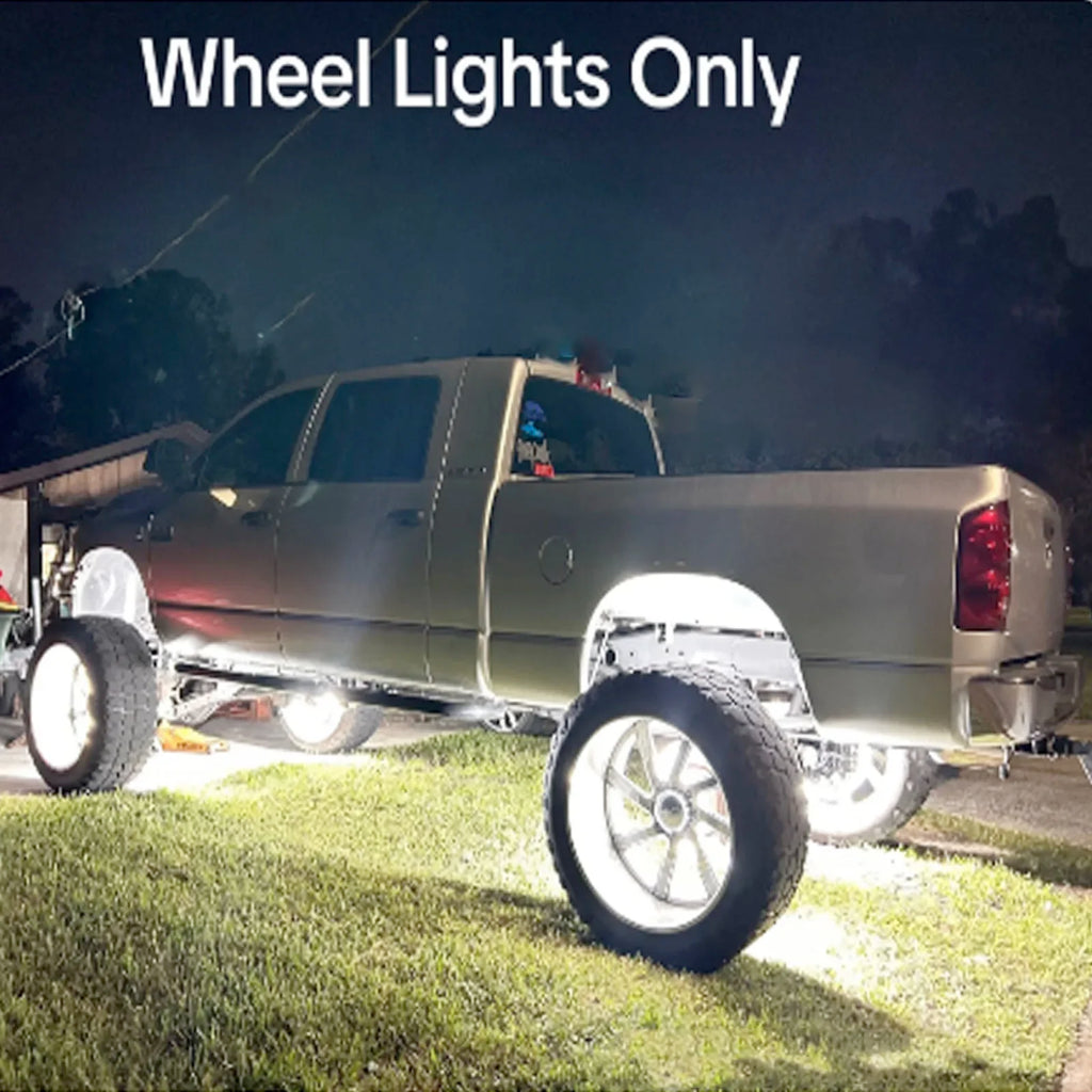 GlowMo Pure White Quad Row Wheel Halo Kit — Bright Solid LED, 15.5" & 17", Set of 4
