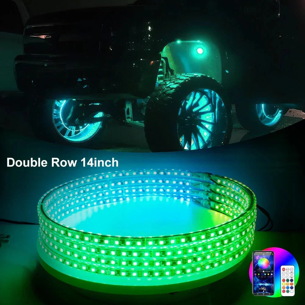 GlowMo Chasing RGB Wheel Halo Kit — App + Remote, IP67, Set of 4 (15.5")
