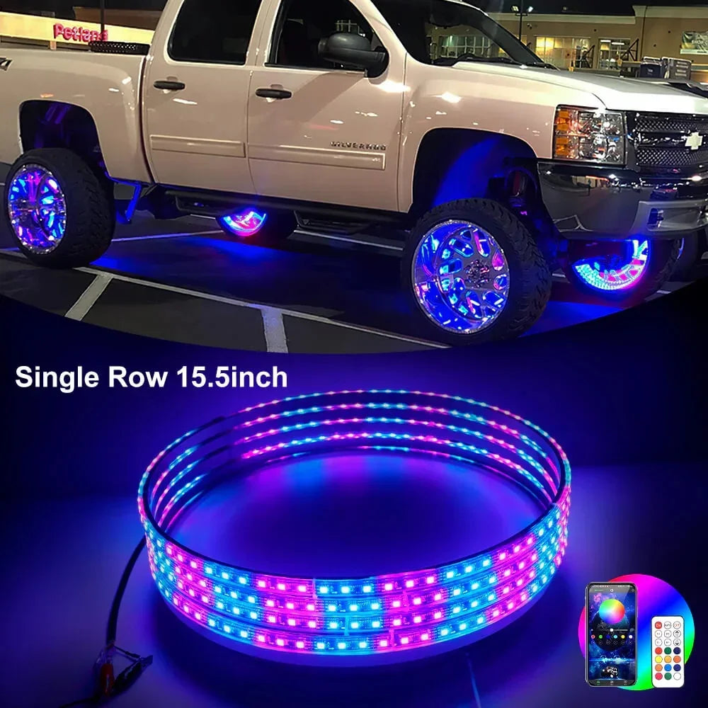 GlowMo Chasing RGB Wheel Halo Kit — App + Remote, IP67, Set of 4 (15.5")