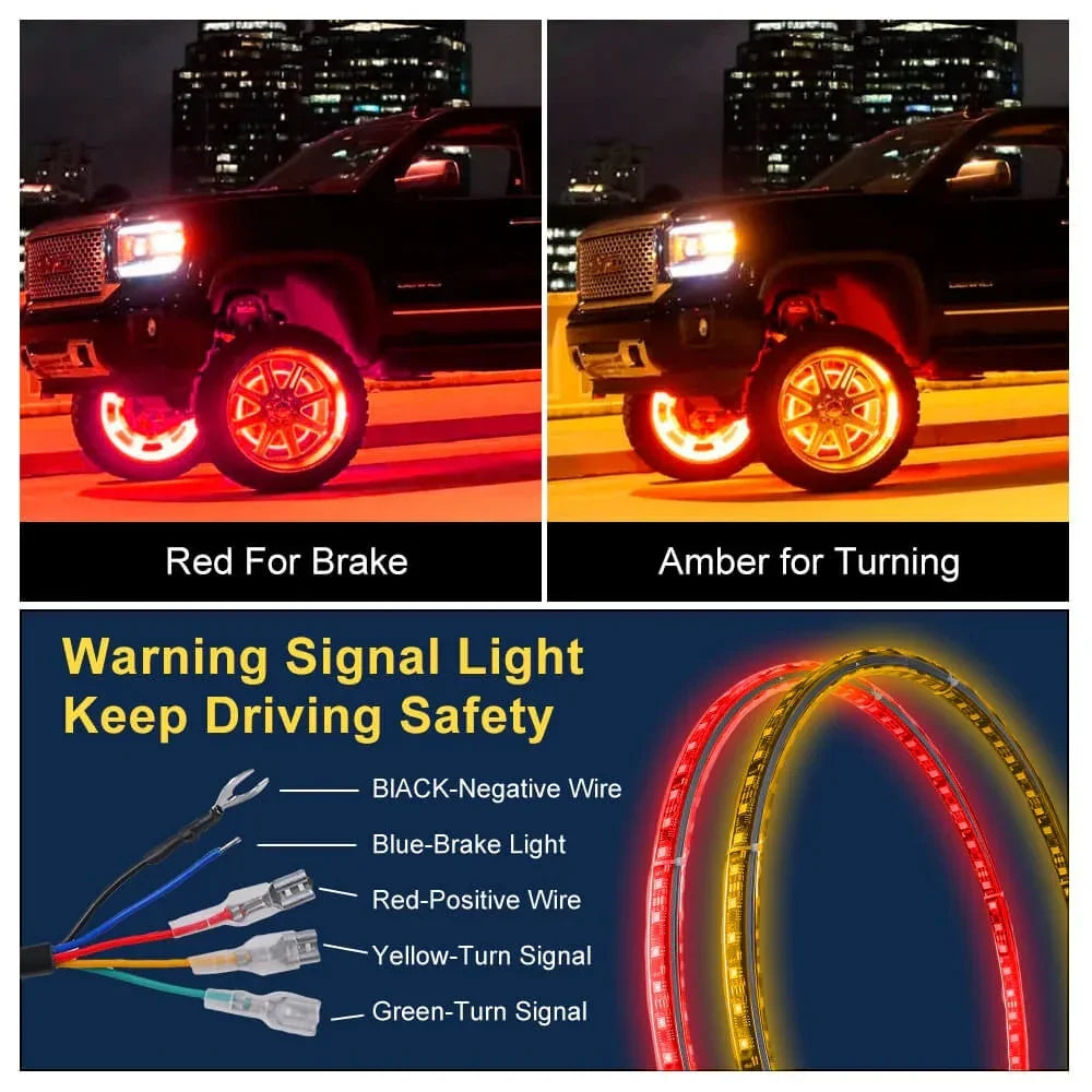 GlowMo Chasing RGB Wheel Halo Kit — App + Remote, IP67, Set of 4 (15.5")