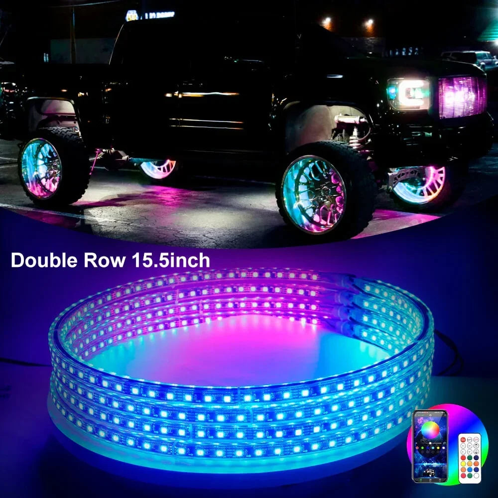 GlowMo Chasing RGB Wheel Halo Kit — App + Remote, IP67, Set of 4 (15.5")