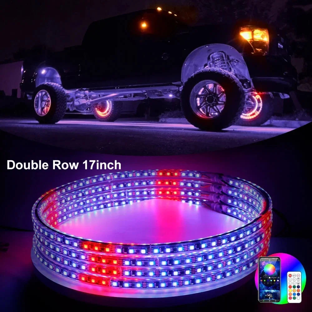 GlowMo Chasing RGB Wheel Halo Kit — App + Remote, IP67, Set of 4 (15.5")